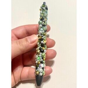Green/black pearl bedazzled pen, refillable gel pen, pearl bling pen, glam pen
